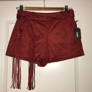 Faux Suede Shorts with Tassel Belt